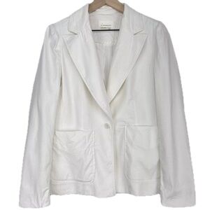 Anthropologie White Collared Linen Elvire Blazer Jacket